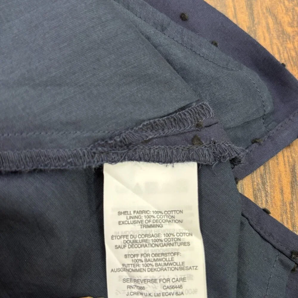 J. Crew Top 12 Navy Blue Swiss Dot Peplum Flutter Sleeve Scalloped V-Neck Blouse - Picture 11 of 11